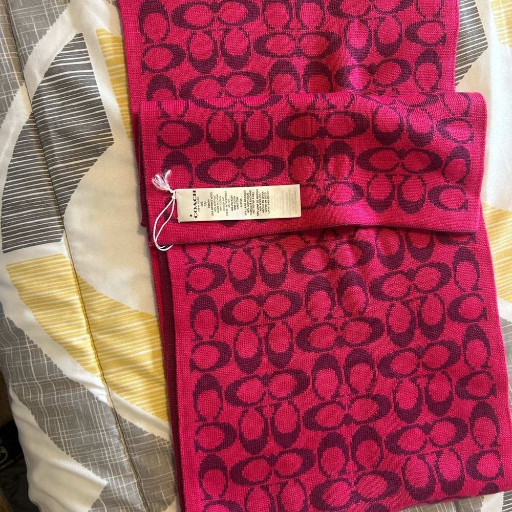 Coach Fuchsia and Burgundy Patterned Scarf